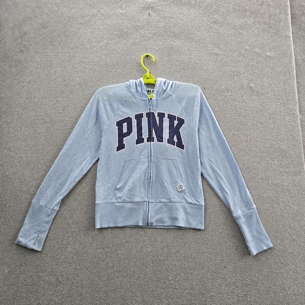 PINK Victoria's Secret Women Hoodie S/P Light Blue Graphic PINK Logo Activewear